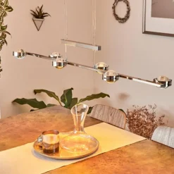 hofstein Suspension Fernandaires LED Nickel mat, 12 lumières