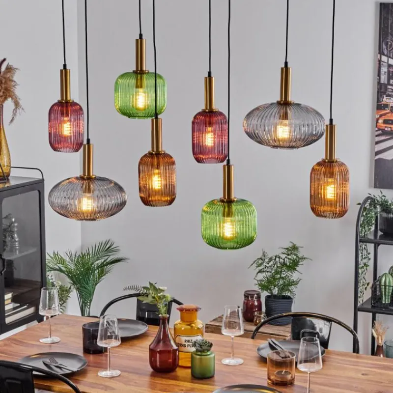 Suspension Verre Fumé-hofstein Suspension Goldenville Laiton, Noir, 8 lumières