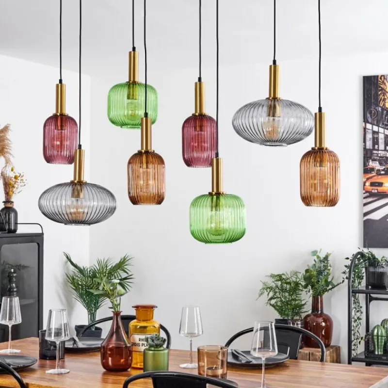 Suspension Verre Fumé-hofstein Suspension Goldenville Laiton, Noir, 8 lumières