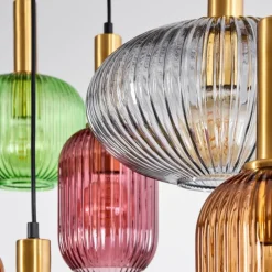 Suspension Verre Fumé-hofstein Suspension Goldenville Laiton, Noir, 8 lumières