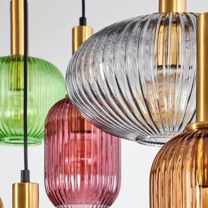 Suspension Verre Fumé-hofstein Suspension Goldenville Laiton, Noir, 8 lumières