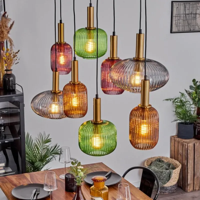 Suspension Verre Fumé-hofstein Suspension Goldenville Laiton, Noir, 8 lumières