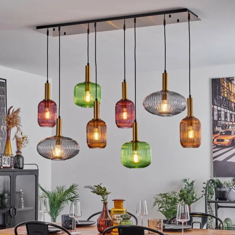 Suspension Verre Fumé-hofstein Suspension Goldenville Laiton, Noir, 8 lumières