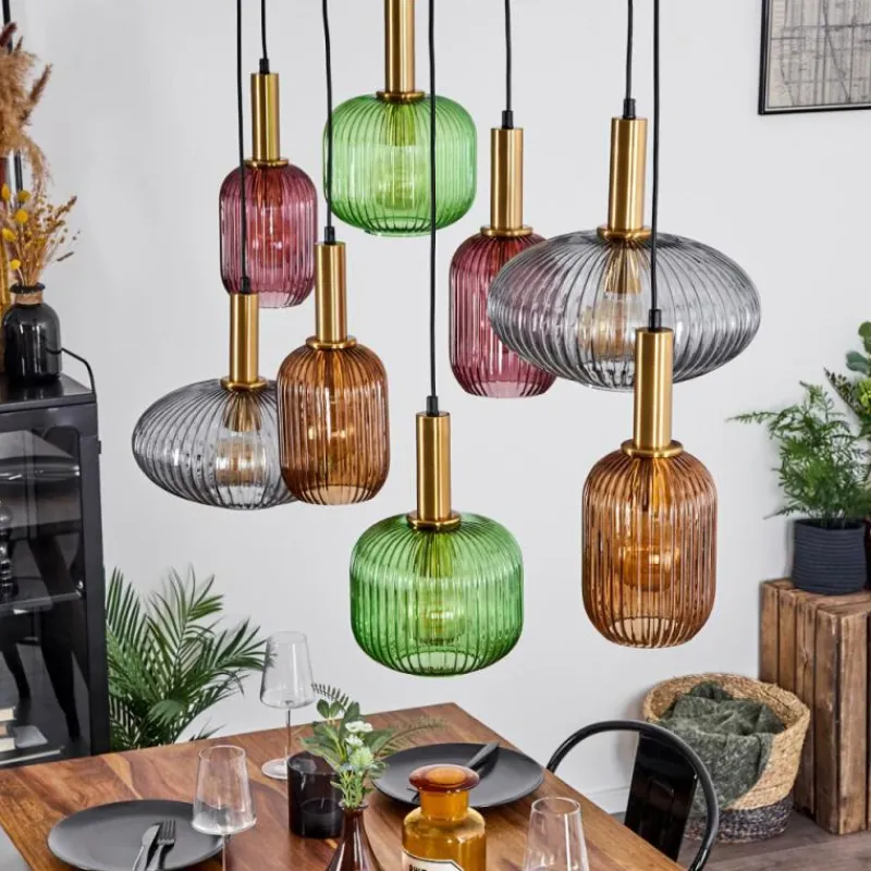 Suspension Verre Fumé-hofstein Suspension Goldenville Laiton, Noir, 8 lumières