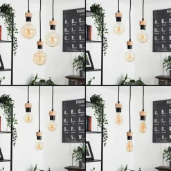 Lampes En Bois-hofstein Suspension Harran Écru, Noir, 3 lumières