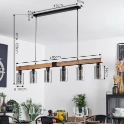 hofstein Suspension Hunouri Brun, Couleur bois, Noir, 6 lumières