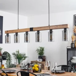 hofstein Suspension Hunouri Brun, Couleur bois, Noir, 6 lumières