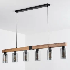 hofstein Suspension Hunouri Brun, Couleur bois, Noir, 6 lumières