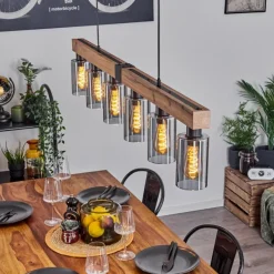 hofstein Suspension Hunouri Brun, Couleur bois, Noir, 6 lumières