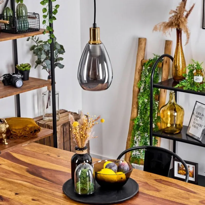 Suspension Verre Fumé-hofstein Suspension Lincura Laiton, Noir, 1 lumière