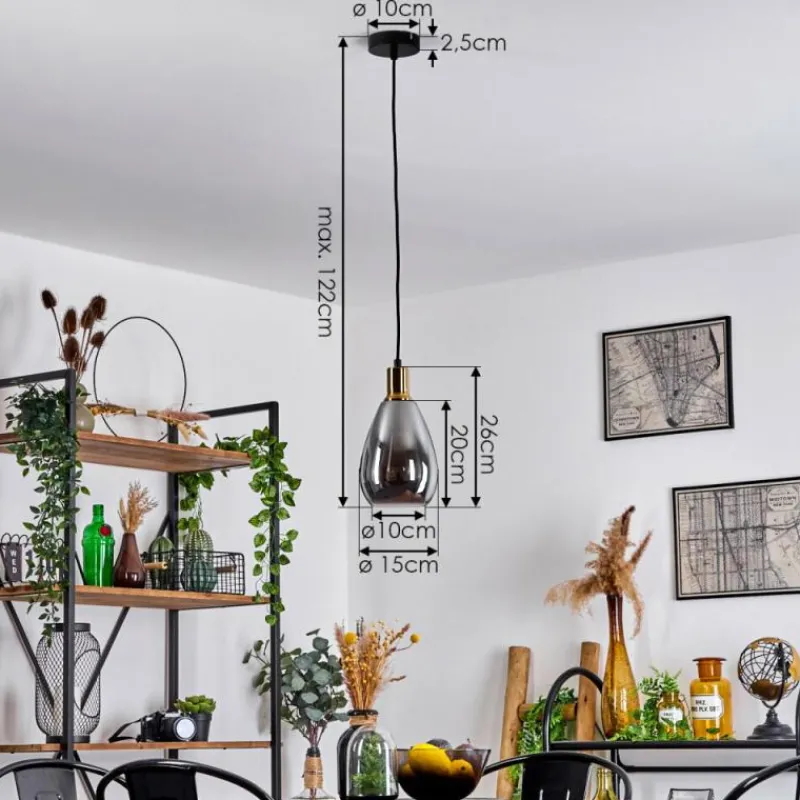 Suspension Verre Fumé-hofstein Suspension Lincura Laiton, Noir, 1 lumière