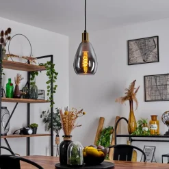 Suspension Verre Fumé-hofstein Suspension Lincura Laiton, Noir, 1 lumière