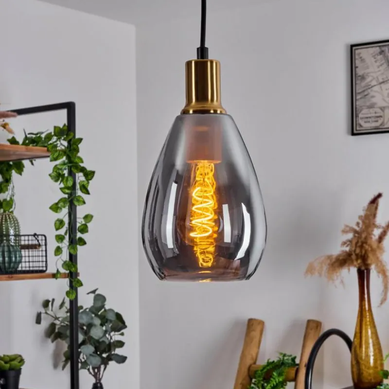 Suspension Verre Fumé-hofstein Suspension Lincura Laiton, Noir, 1 lumière