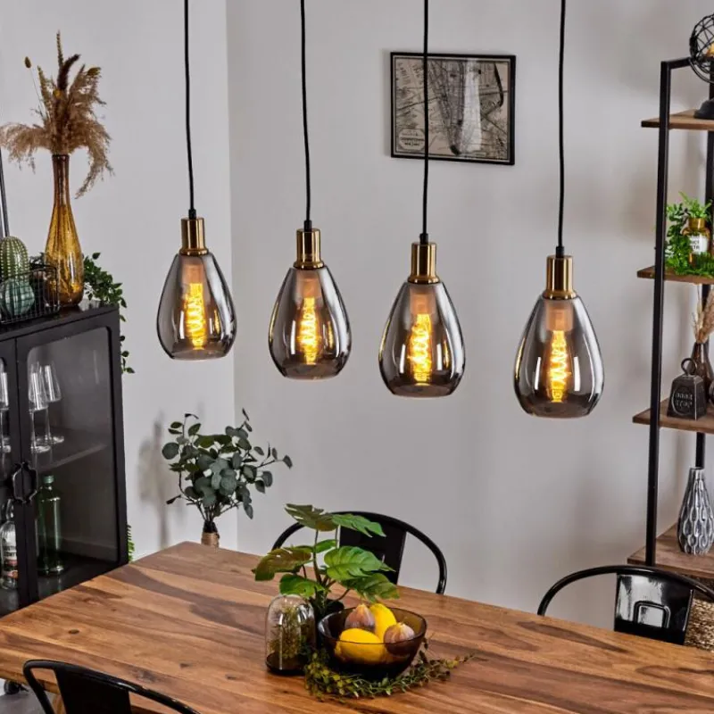 Suspension Verre Fumé-hofstein Suspension Lincura Laiton, Noir, 4 lumières