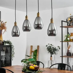 Suspension Verre Fumé-hofstein Suspension Lincura Laiton, Noir, 4 lumières