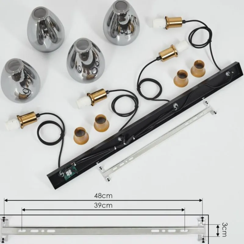 Suspension Verre Fumé-hofstein Suspension Lincura Laiton, Noir, 4 lumières