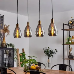 Suspension Verre Fumé-hofstein Suspension Lincura Laiton, Noir, 4 lumières