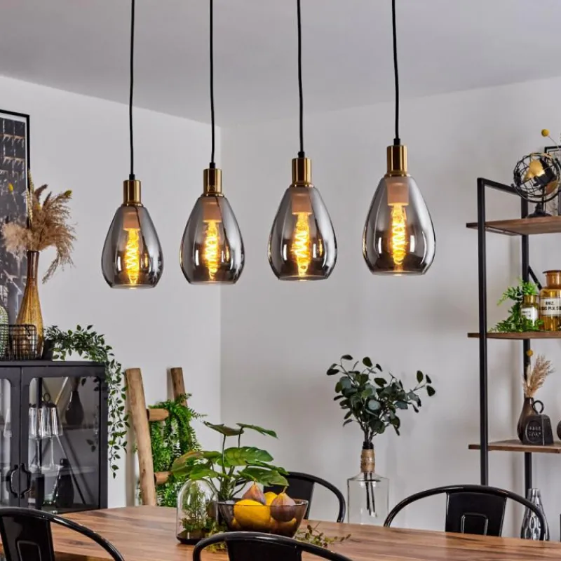 Suspension Verre Fumé-hofstein Suspension Lincura Laiton, Noir, 4 lumières