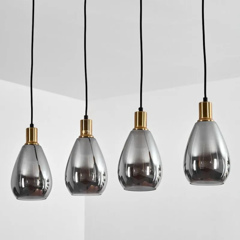 Suspension Verre Fumé-hofstein Suspension Lincura Laiton, Noir, 4 lumières