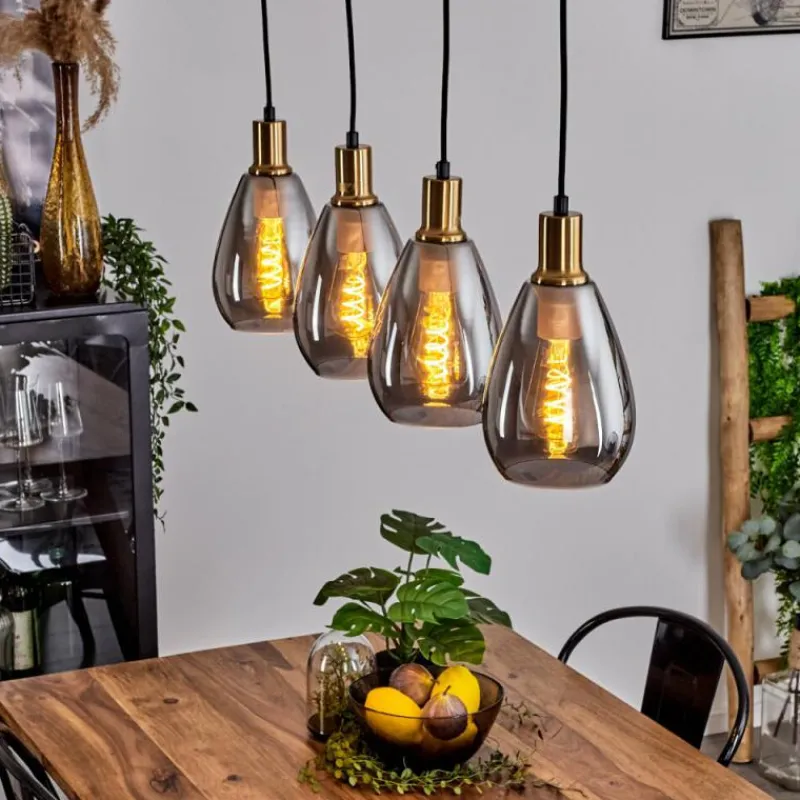 Suspension Verre Fumé-hofstein Suspension Lincura Laiton, Noir, 4 lumières