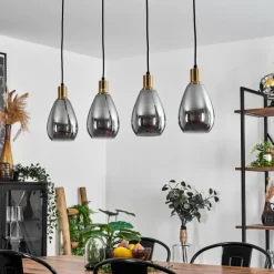 Suspension Verre Fumé-hofstein Suspension Lincura Laiton, Noir, 4 lumières
