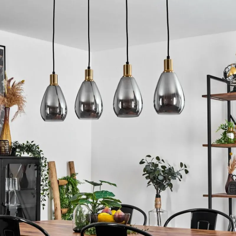 Suspension Verre Fumé-hofstein Suspension Lincura Laiton, Noir, 4 lumières