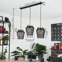 Lampes Dorées-hofstein Suspension Madancos Laiton, Noir, 3 lumières