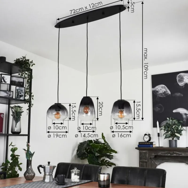 Suspension Verre Fumé-hofstein Suspension Mechaico Noir, 3 lumières