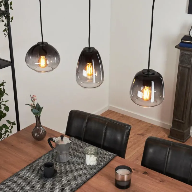 Suspension Verre Fumé-hofstein Suspension Mechaico Noir, 3 lumières