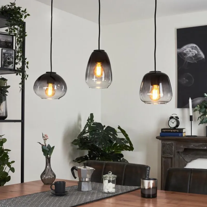 Suspension Verre Fumé-hofstein Suspension Mechaico Noir, 3 lumières