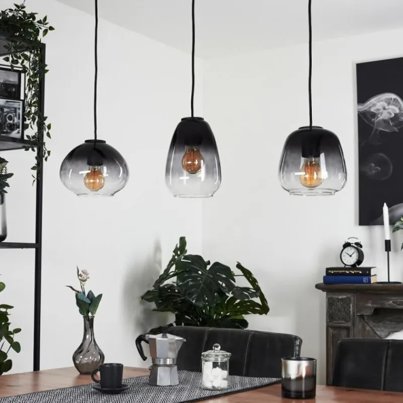 Suspension Verre Fumé-hofstein Suspension Mechaico Noir, 3 lumières