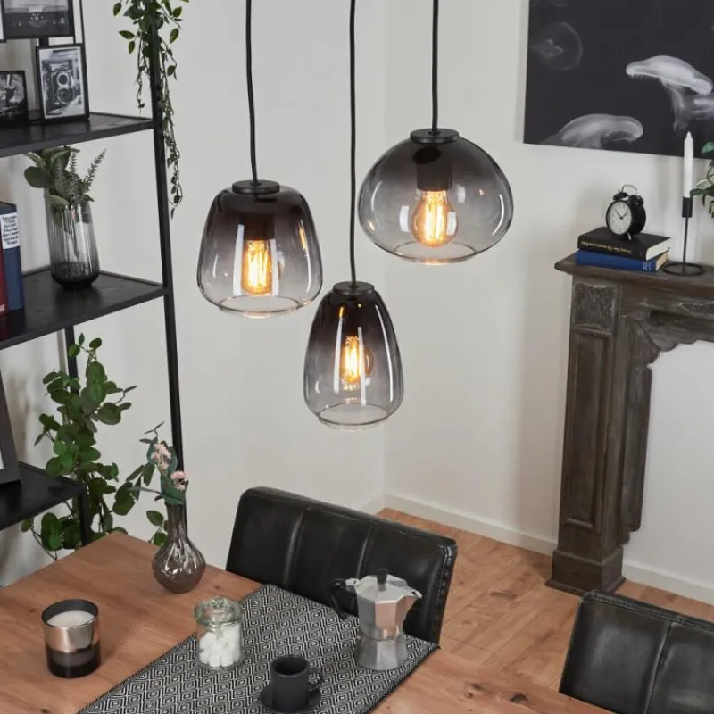Suspension Verre Fumé-hofstein Suspension Mechaico Noir, 3 lumières