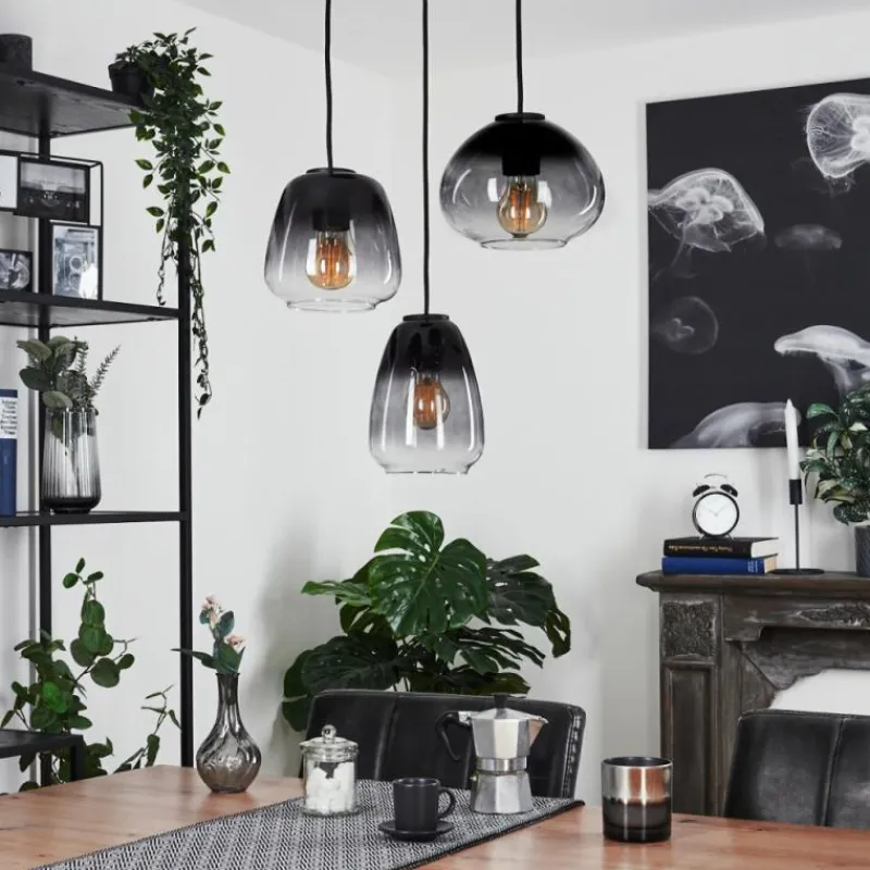 Suspension Verre Fumé-hofstein Suspension Mechaico Noir, 3 lumières