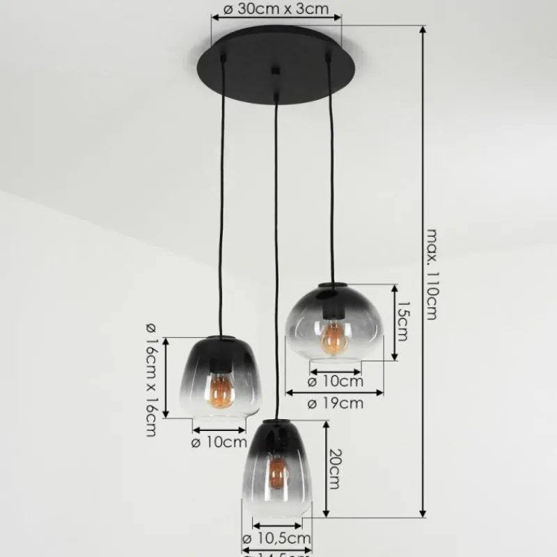 Suspension Verre Fumé-hofstein Suspension Mechaico Noir, 3 lumières