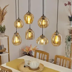 hofstein Suspension Nanami Argent Oxydé, Or, 7 lumières