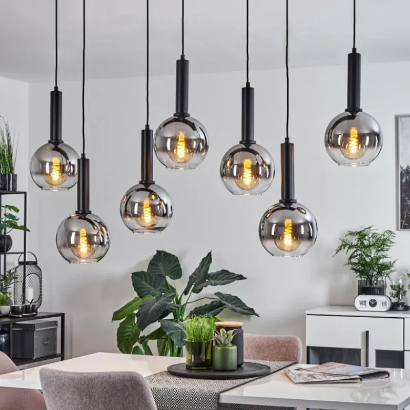 Suspension Verre Fumé-hofstein Suspension Pascal Noir, 7 lumières