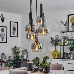 Suspension Verre Fumé-hofstein Suspension Pascal Noir, 5 lumières
