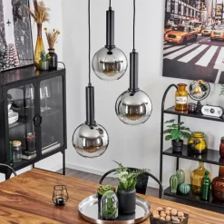 Suspension Verre Fumé-hofstein Suspension Pascal Noir, 3 lumières