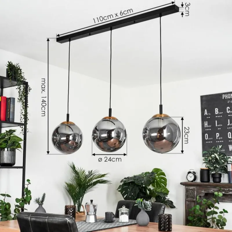 Suspension Verre Fumé-hofstein Suspension Recoutas Noir, 3 lumières