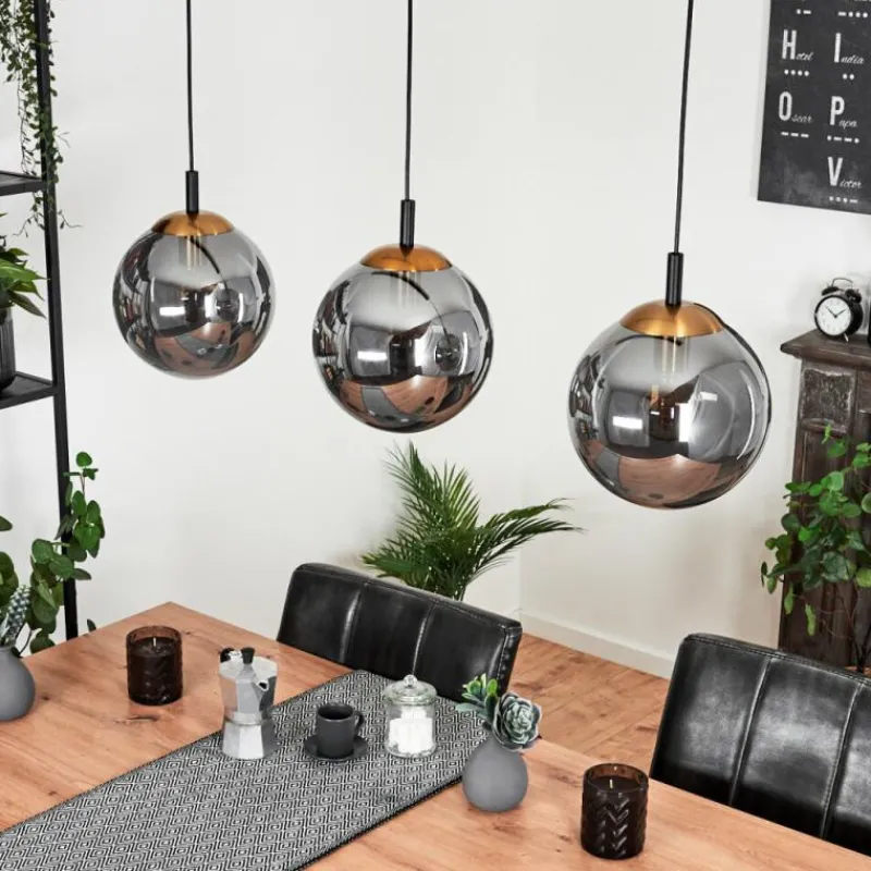 Suspension Verre Fumé-hofstein Suspension Recoutas Noir, 3 lumières