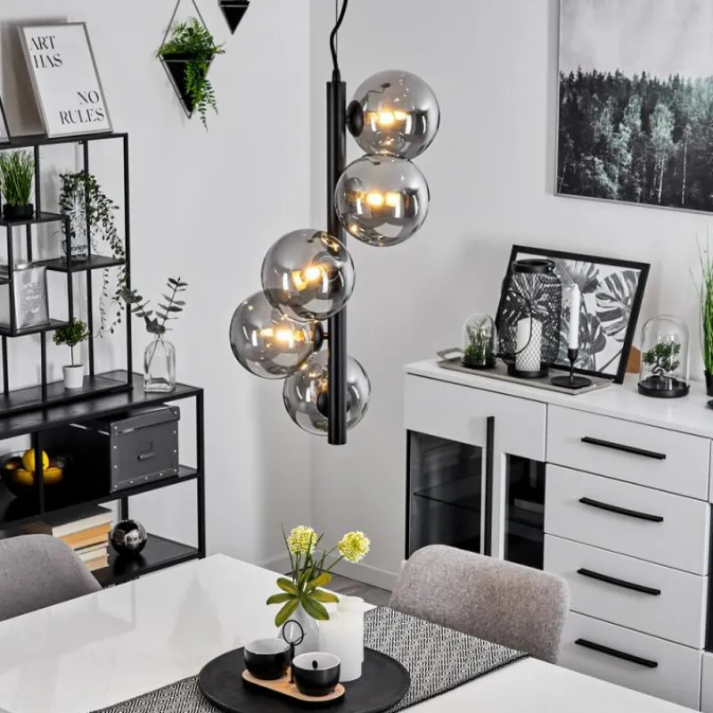 Suspension Verre Fumé-hofstein Suspension Remaisnil Noir, 5 lumières