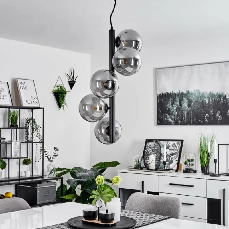 Suspension Verre Fumé-hofstein Suspension Remaisnil Noir, 5 lumières