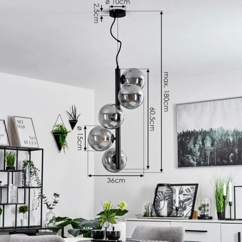 Suspension Verre Fumé-hofstein Suspension Remaisnil Noir, 5 lumières