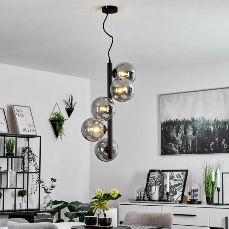 Suspension Verre Fumé-hofstein Suspension Remaisnil Noir, 5 lumières