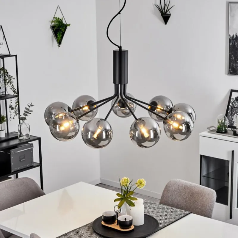 Suspension Verre Fumé-hofstein Suspension Remaisnil Noir, 9 lumières