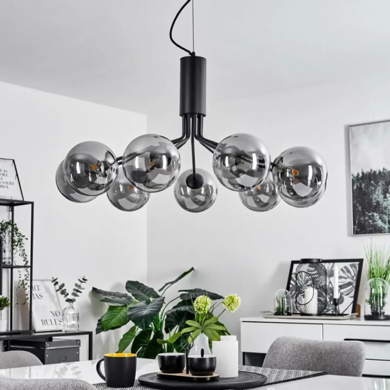 Suspension Verre Fumé-hofstein Suspension Remaisnil Noir, 9 lumières