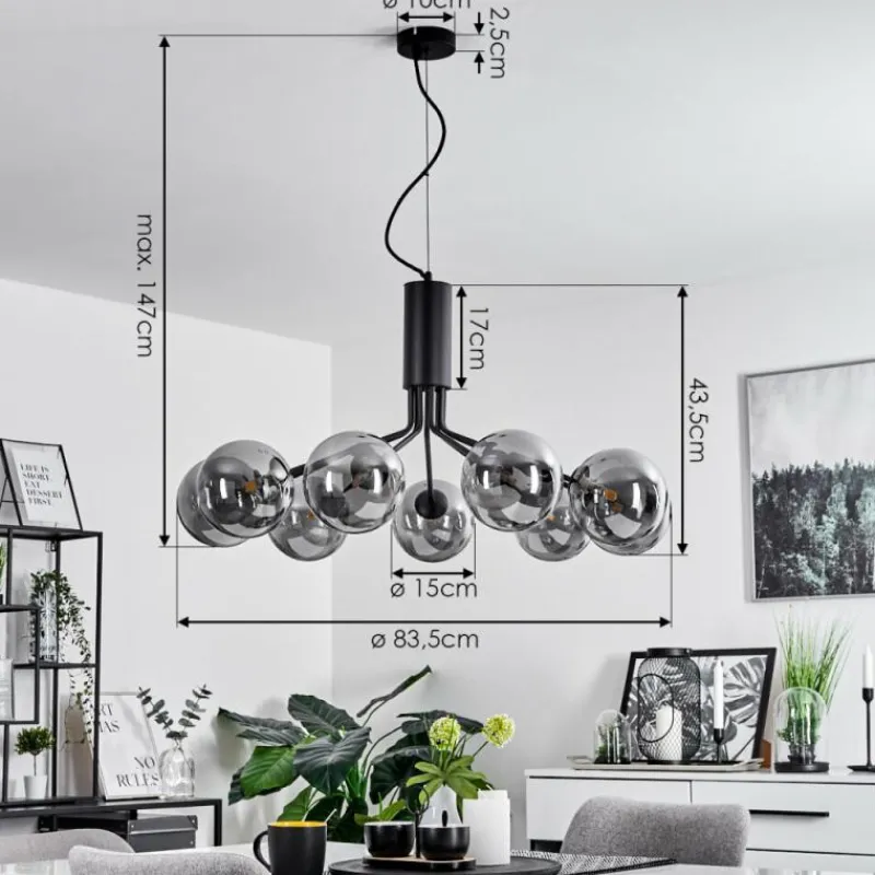 Suspension Verre Fumé-hofstein Suspension Remaisnil Noir, 9 lumières