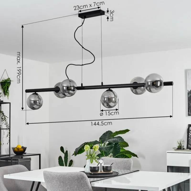 Suspension Verre Fumé-hofstein Suspension Remaisnil Noir, 6 lumières