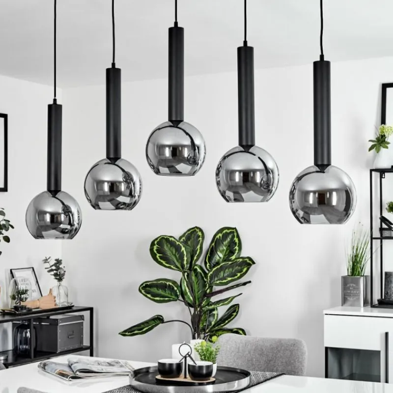 Suspension Verre Fumé-hofstein Suspension Trezeste Noir, 5 lumières