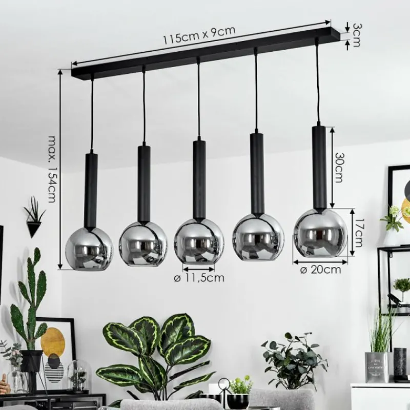 Suspension Verre Fumé-hofstein Suspension Trezeste Noir, 5 lumières